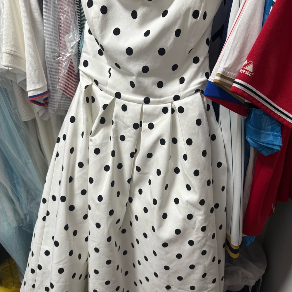 EDITH MIDI DRESS - BLACK POLKA DOT PRINT - Picture 4 of 4